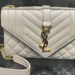 YSL beige envelope flap purse