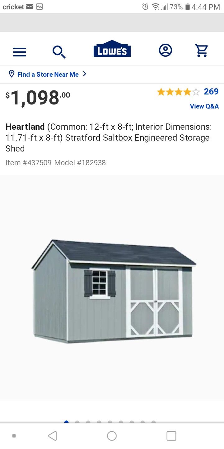 $500.00 Heartland shed 8x12 grom Lowe's