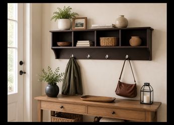Espresso wood shelf with hooks