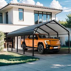 12x20 FT Metal Carport, Oversized Carport Garage with Enhanced Base, Outdoor Galvanized Car Shelter, Heavy Duty Carports Canopy, for Car, Boats and Tr