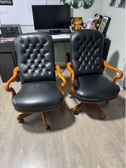 Leather Gold Studded Computer Chair Set - Luxurious Boss Look