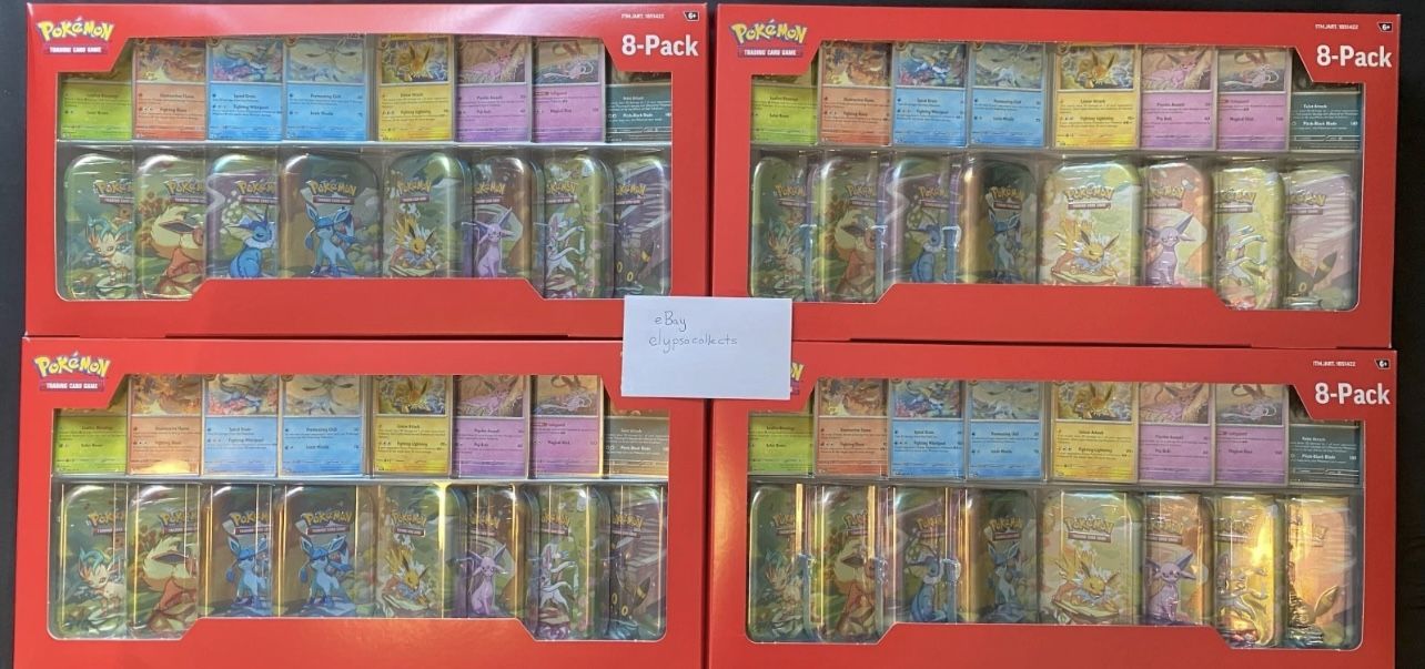 Costco Pokémon Scarlet Violet Prismatic Evolutions 8 MINI TINS - SEALED