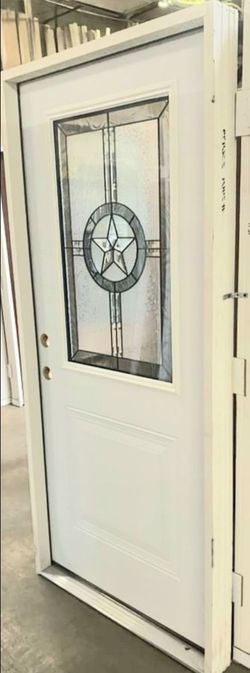 White Steel Entry Door with Star Glass Insert