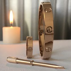 18K Rose Gold Plated Love Bangle & Ring Set 