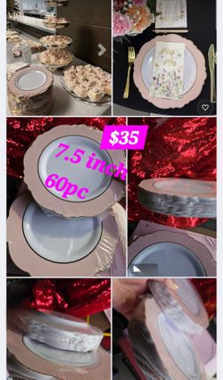 60 pc plates pink with gold trim size 7.5inch