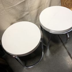 Pair Of White And Chrome End Tables