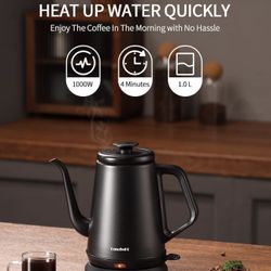 DmofwHi Hervidor eléctrico de cuello de cisne (1.0 L), hervidor de té eléctrico de 1000 W de acero inoxidable 304, apagado automático, hervidor de agu