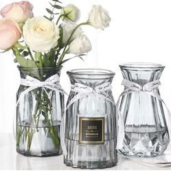 Glass Vase for Flower Set of 3 Grey Vase 6"