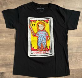Chucky T-Shirt Good Guy Tarot Card Horror Movie Black Mens large Halloween