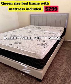 Queen size bed frame with pillow top mattress included
