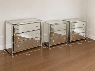 Mirrored 3-Drawer Dresser Set of 3