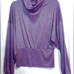 Free People Glam Metallic Banded Turtleneck Sz L Sweater Colorful Lightweight