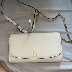Cream Robinson Pebbled Tory Burch Chain Wallet 