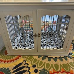 White Wood Dog Crate Stylish Front Dual Door Opens And Side Opens Too