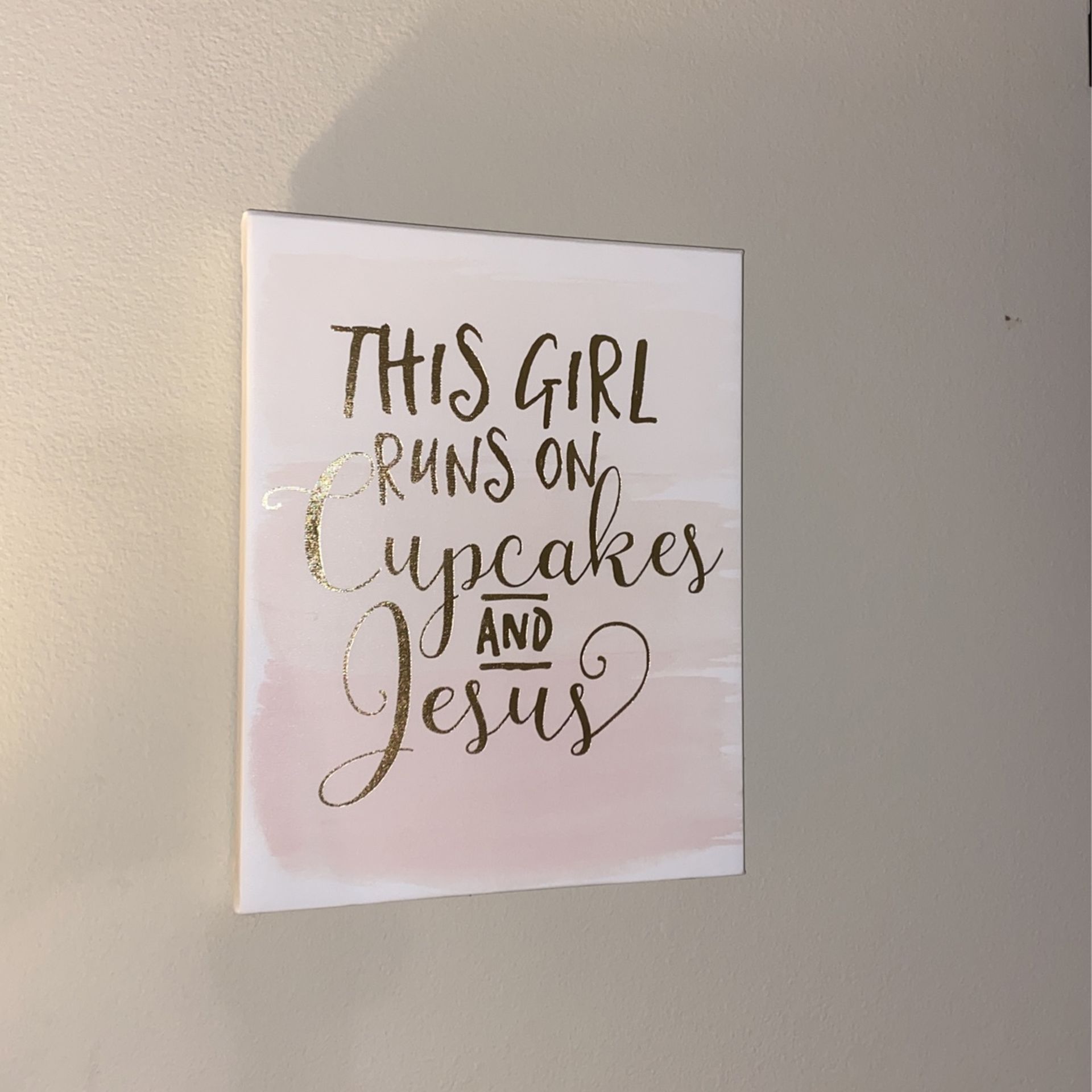 this girl runs on cupcakes and jesus wall sign