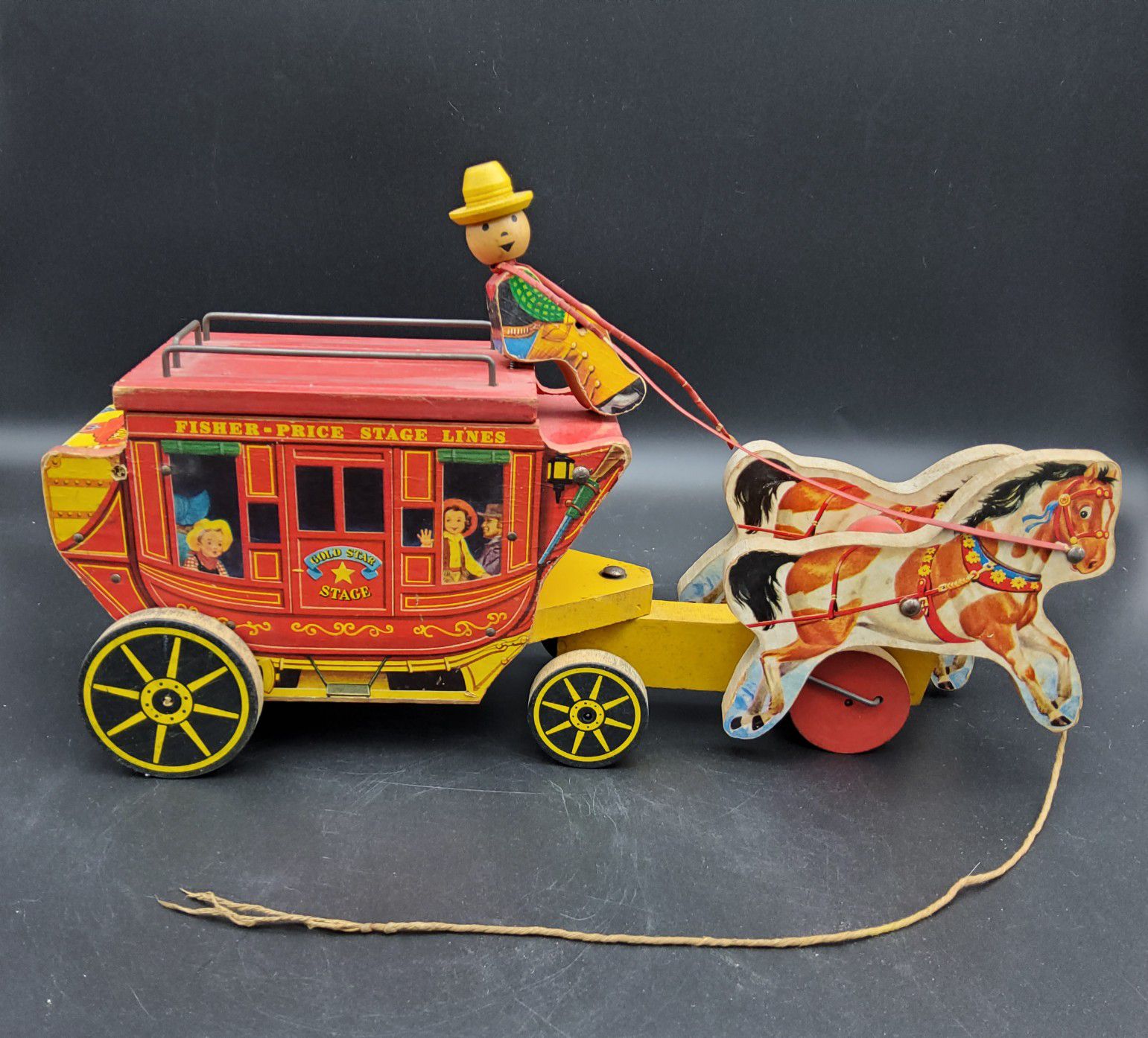 Vintage 1954 Fisher Price Gold Star Stage Coach Pull Toy