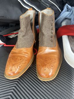  Giovanni "Edison" Light Cognac / Brown Spat-Style Leather / Fabric Boots With Buttons size