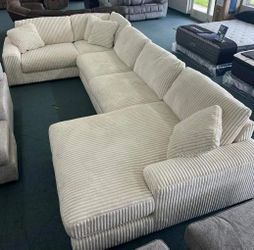 5-Piece Gray or Ivory Corduroy Comfy Sectional w/ Chaise Sofá Cómodo