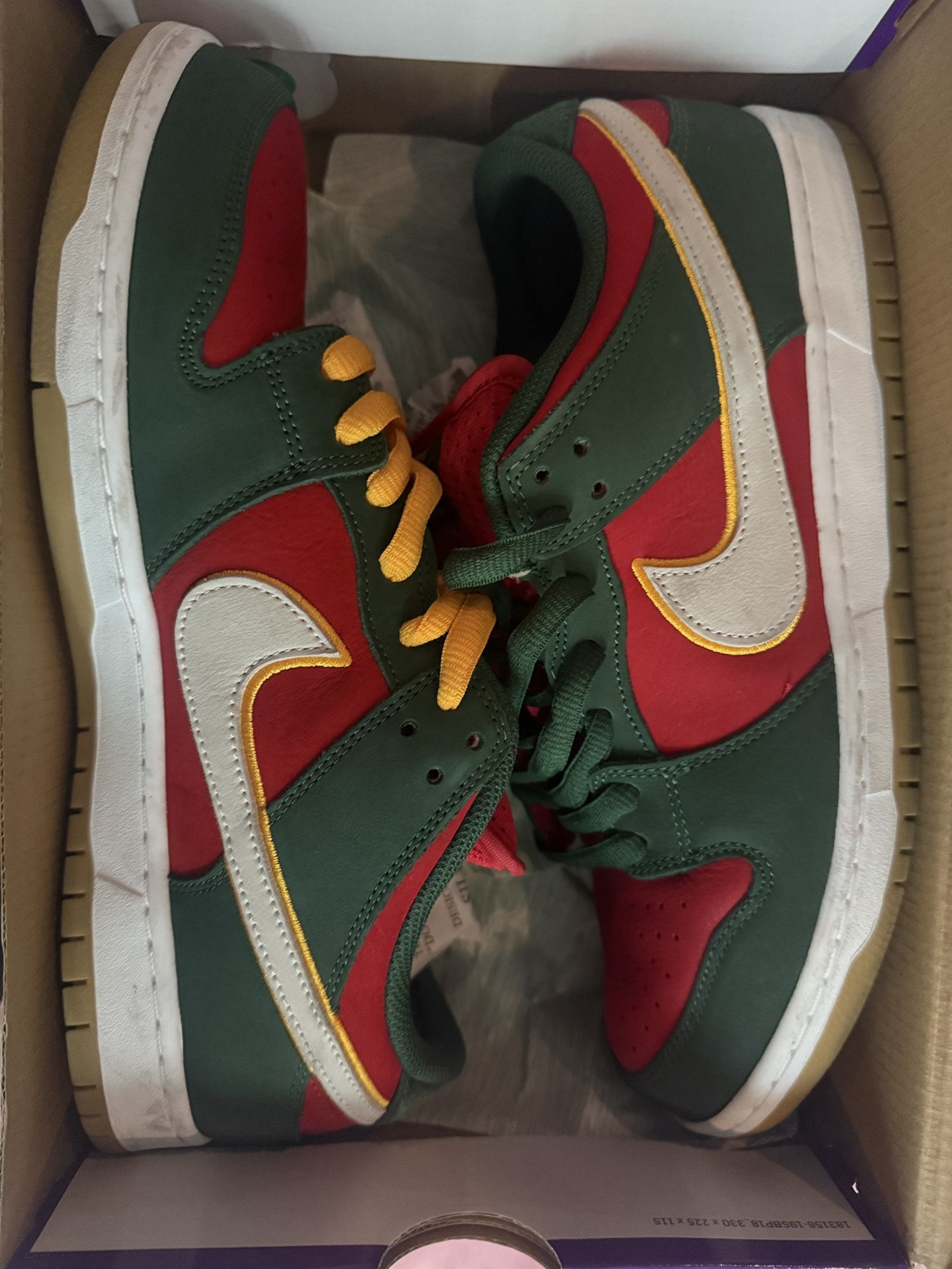 Size 12 Nike SB Dunk Low Pro Premium Fir White University Gold