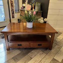 Pretty Wood Coffee Table w/ Drawers & Shelf