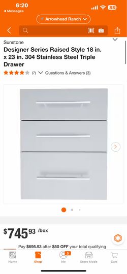 Sunstone Designer Series Raised Style 18 in. x 23 in. 304 Stainless Steel Triple Drawer