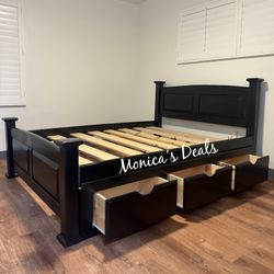 Queen Solid Wood Bed Frame With 3 Drawers $600