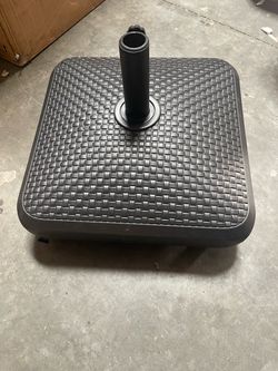 123lbs Capacity Fillable Mobile Umbrella Base, Faux Rattan, Black