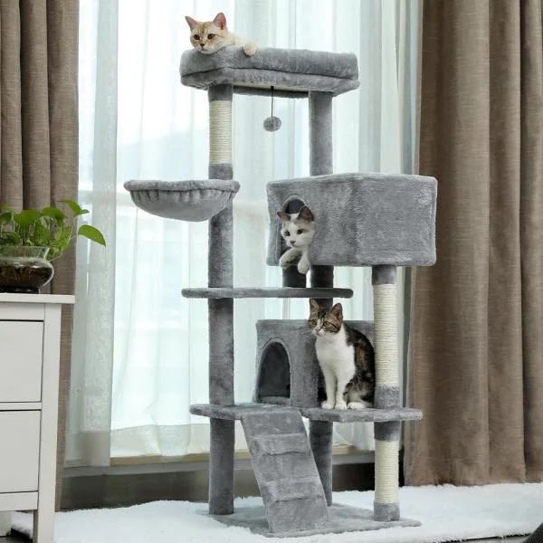 Cat Tree 56 in. Cat Tower for Multiple Cats with Super Large Perch Double Condo Hammock and Scratching Post
