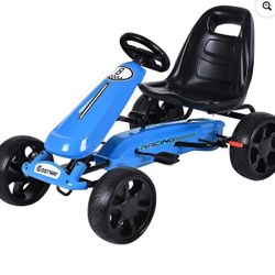Costway Xmas Gift Go Kart Kids Ride On Car Pedal Powered Car 4 Wheel Racer Toy Stealth Outdoor Blue
