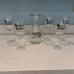 Set Of Drink Up Witches Wine Glasses 
