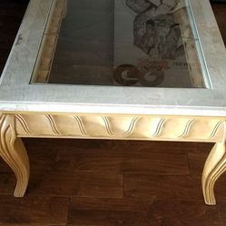 Marble, Beveled Glass, Carved Wood - Coffee And End Table - Make Me An Offer!