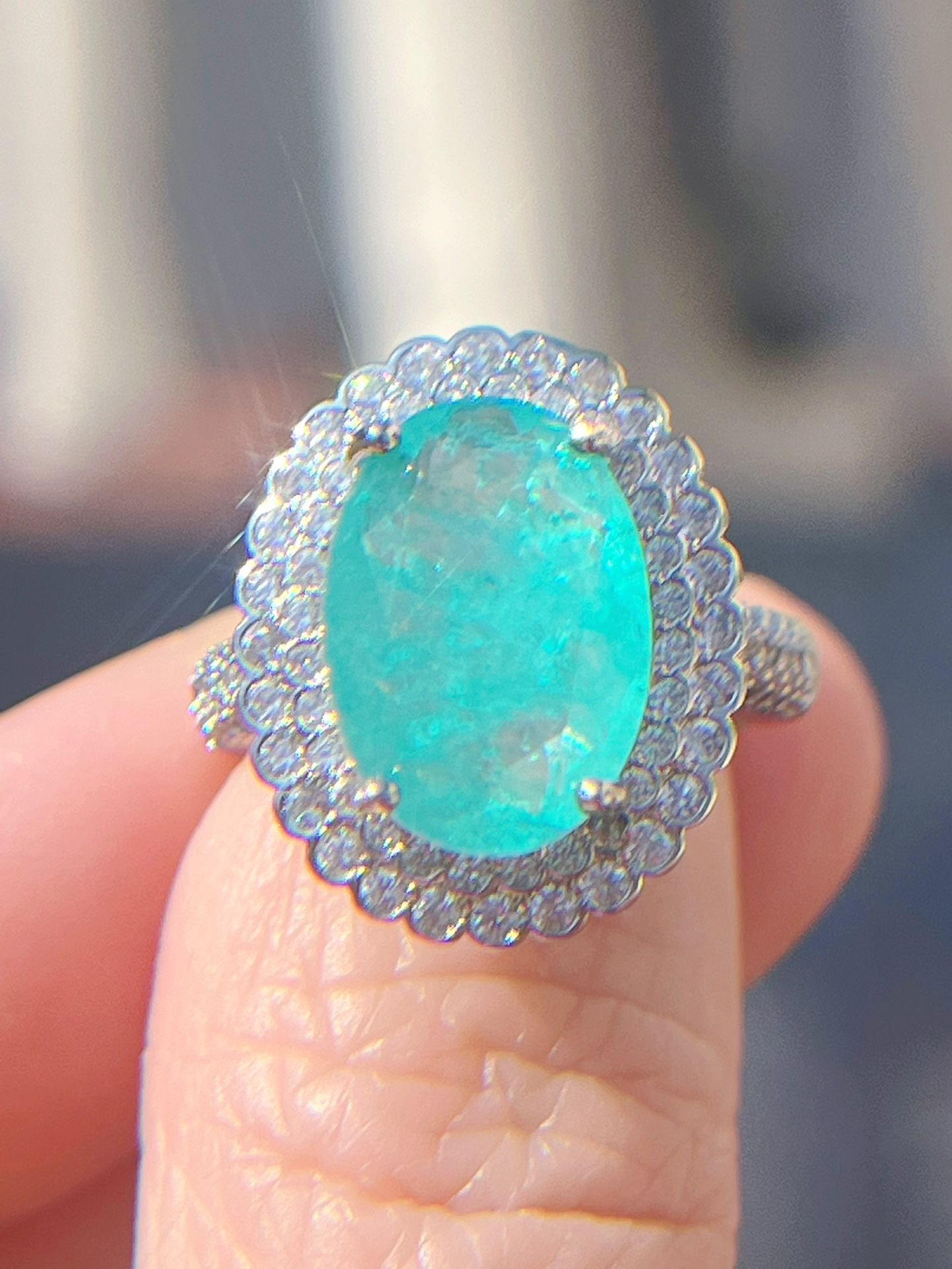 5ct Oval Paraiba Tourmaline Ring- Sterling Silver Engagement Ring