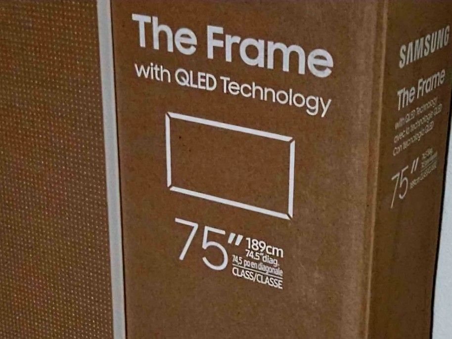 75 Inch Frame Samsung Smart TV 4K UHD Qled with 120 Hz refresh rate. Brand new Factory Sealed