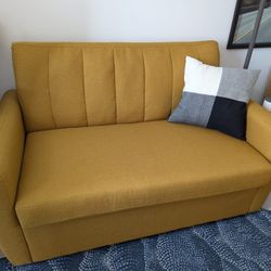 Novogratz Sleeper Loveseat - Mustard Linen (Twin Memory Foam)