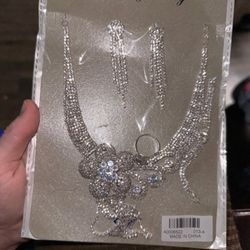 flower rhinestone necklace ring earrings bracelet bridle jewelry set