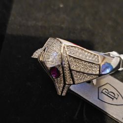 Sterling Silver Anubis Ring With Zirconium And Ruby Eyes