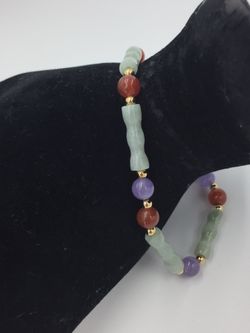 14K Gold Beads & Multi Color Beaded Jade Bracelet