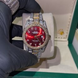 🔥💎🔥💎MOISSANITE BUSTDOWN 🔴 DIAL TWO TONE WATCH 