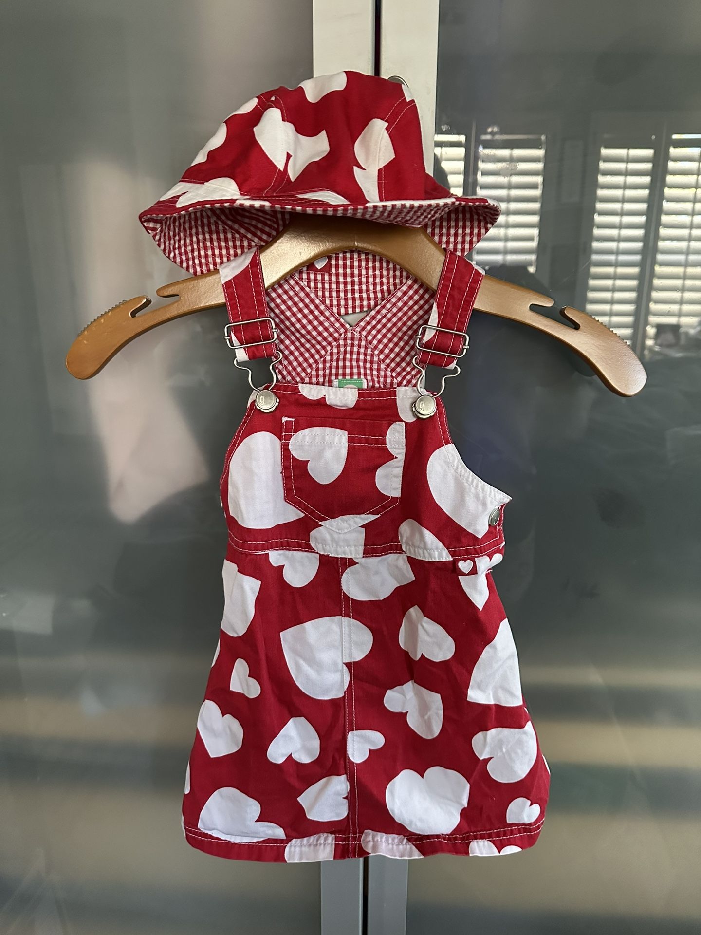 Gymboree 2PC Vintage 2001 Valentines Day Red Heart Hearts Jumper Dress & Hat 3