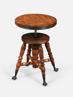 American Victorian Adjustable Piano Stool w/ Ball & Claw Glass Feet, c.1930's - Delivery Available