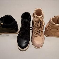 2 Pairs Of Wedge Sneakers Black And Beige 