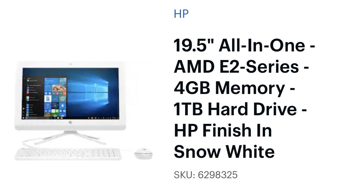 19.5" All-In-One - AMD E2-Series - 4GB Memory - 1TB Hard Drive - HP Finish In Snow White