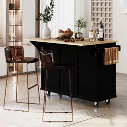 Wide Rolling Kitchen Island With Solid Wood Top,island,coffee cart