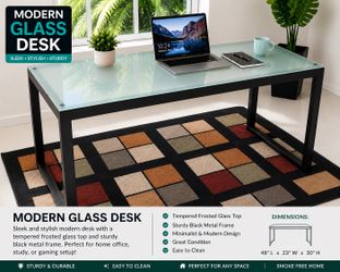 ✨ Modern Frosted Glass Desk / Table – 48” x 23” x 30” – Excellent Condition