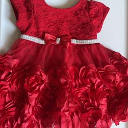 3-6 Months Baby Girl Red Floral Rosette Dress