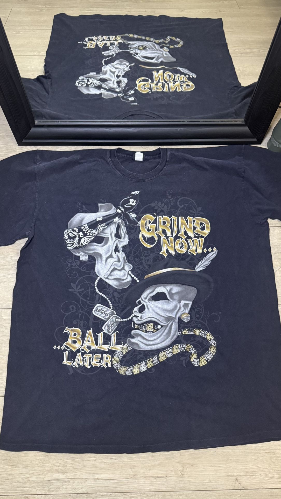 Vintage / Y2K Grind Now Ball Later Skull Tattoo Shirt