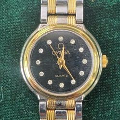 Omega Two-Tone Gold and Silver Ladies Watch with Black Dial