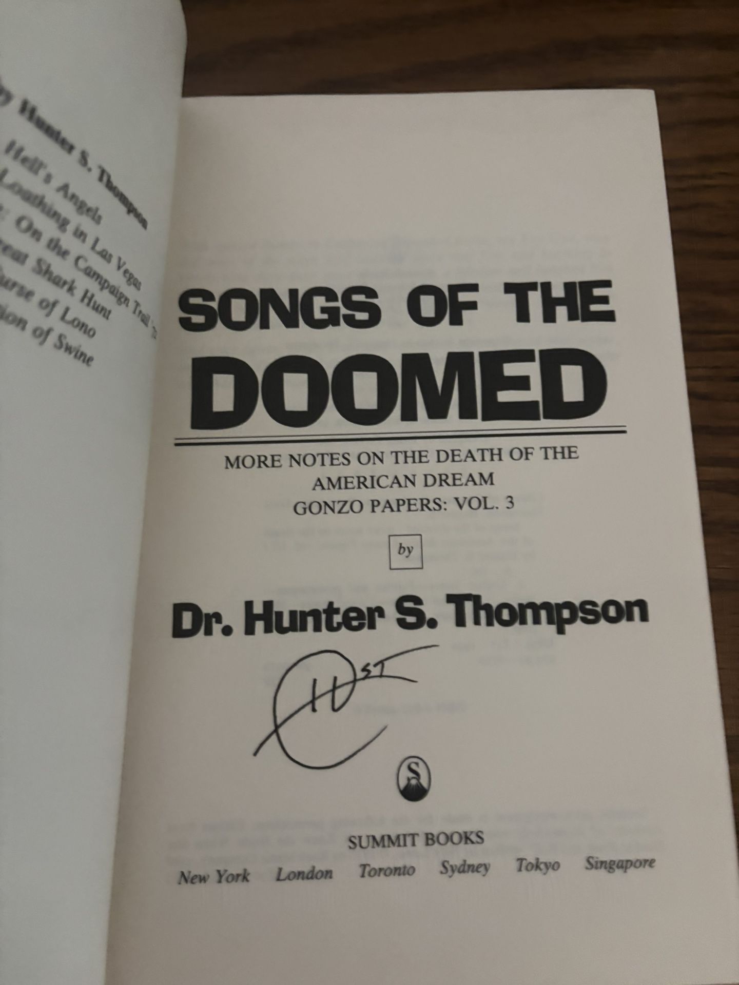 SIGNED Hunter S Thompson Book