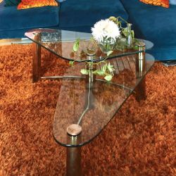 Vintage 2 Tier Glass & Brass Table
