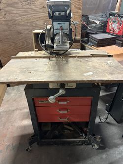 Vintage Craftsman Radial Arm Saw with Metal Stand & Storage Drawers